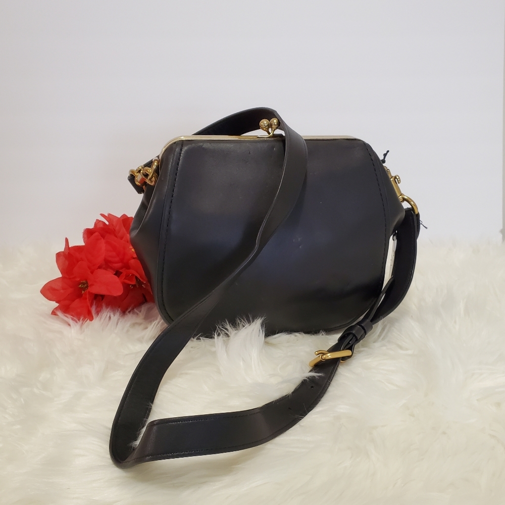 Black Leather Coach Crossbody with Kisslock Clasp